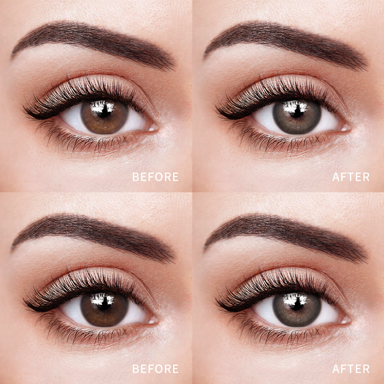 The before and after comparison of wearing 【Prescription】Avela Gray Contact Lenses.